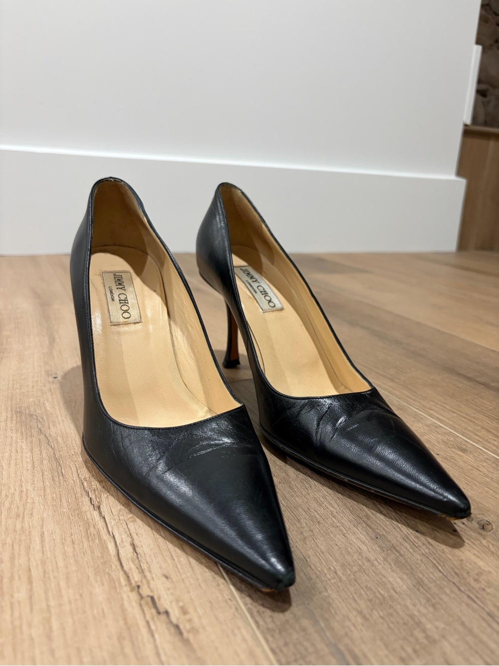 Jimmy Choo Black Leather Pointed Toe Pumps - Size 39.5